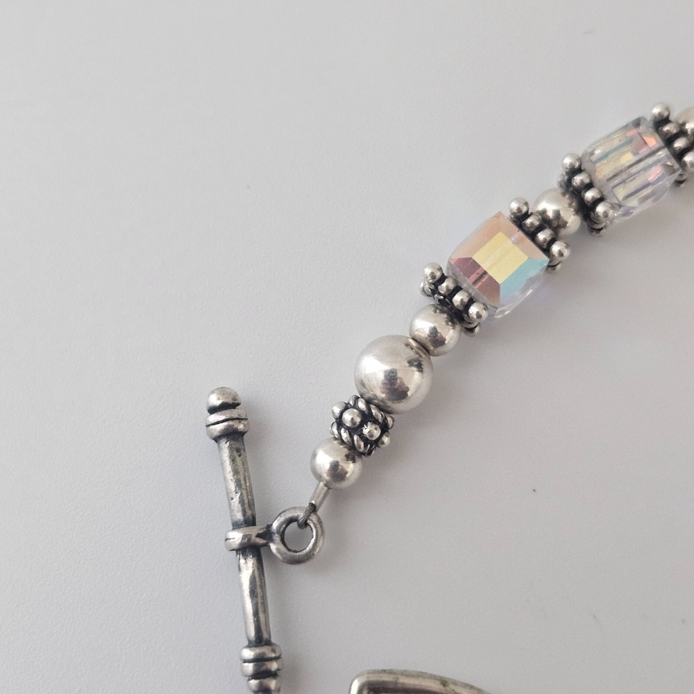 Sterling Silver Faceted Crystal AB Bracelet Crucifix Charm Toggle Clasp 7.5" - Picture 5 of 10